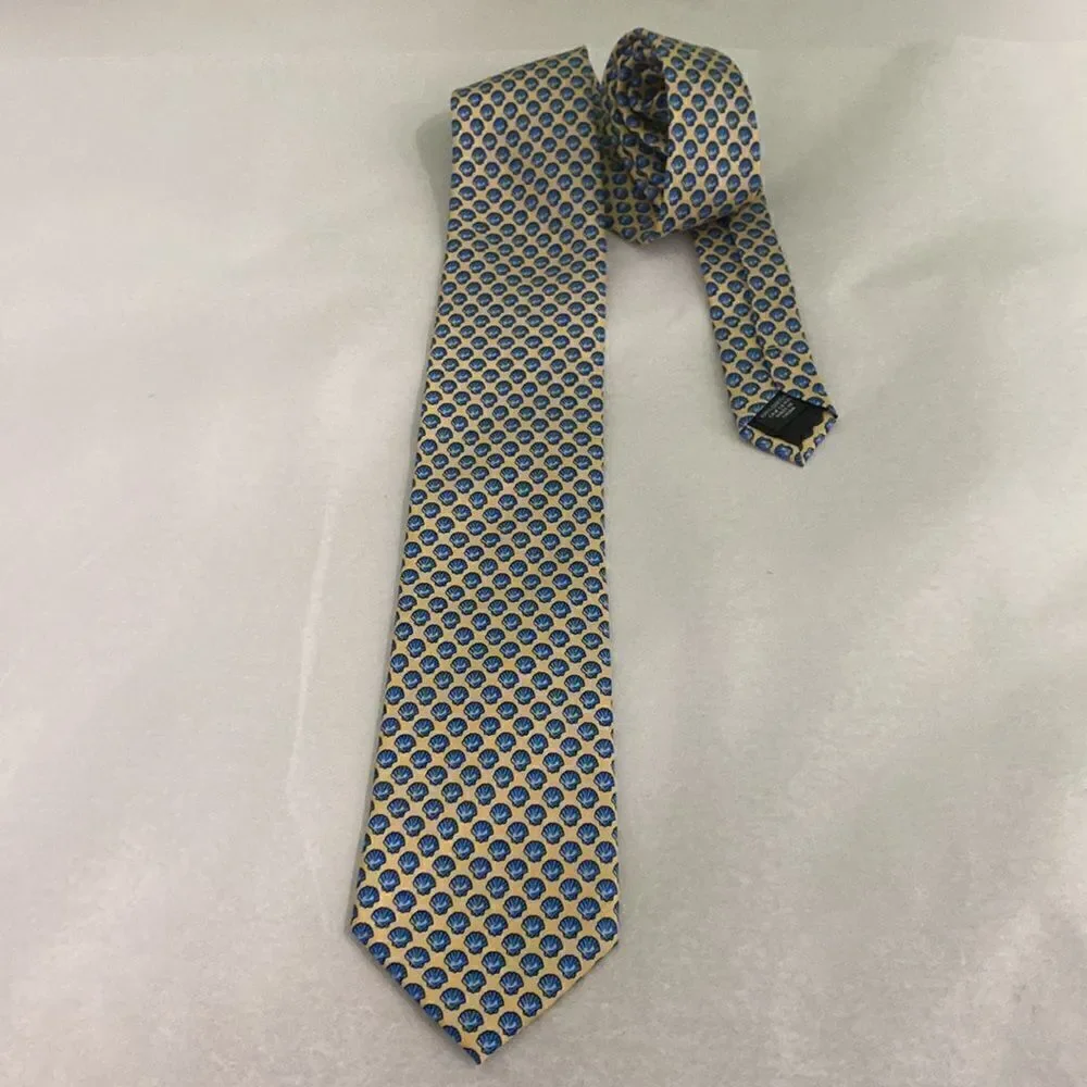J.Crew The Silk Tie Mens Yellow Blue Shell Classic Tie
